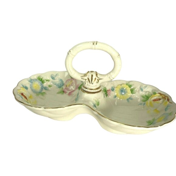 Vintage Double Trinket Tray  Olive Bowl Handle Porcelain Hand Painted Japan u - Picture 3 of 9